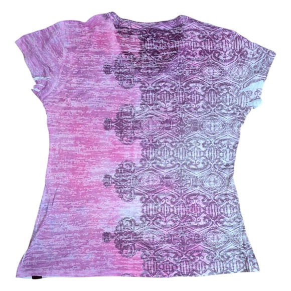 Prana XL Pink Purple Graphic Yoga Hiking Tee Boho Athleisure USA - Picture 3 of 5
